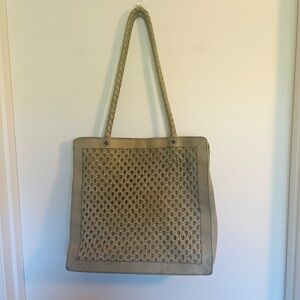 HOBO Woven Leather Tote Bag‎ in a sandwash green shade.
